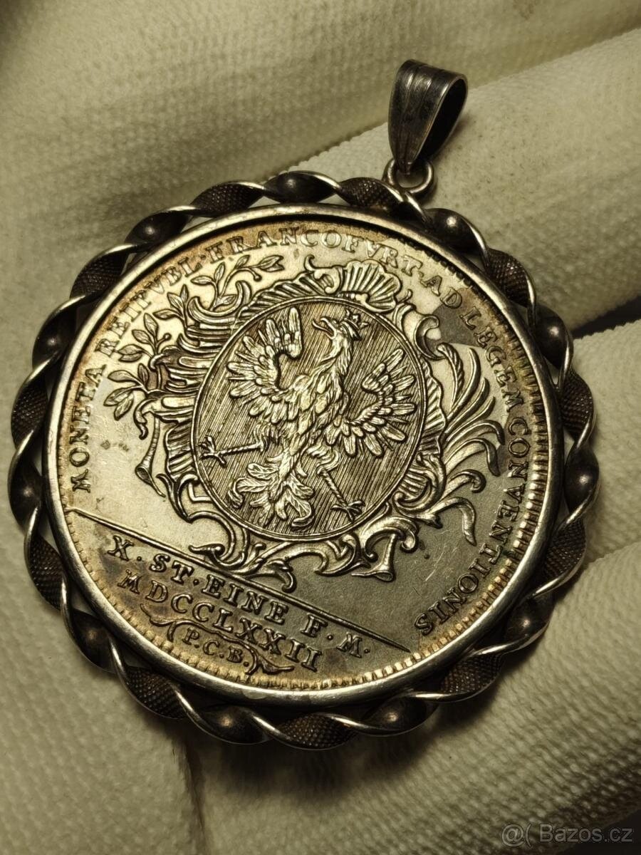 Vzácný stříbrný konvenční tolar Frankfurt 1772 v obrubě - 3