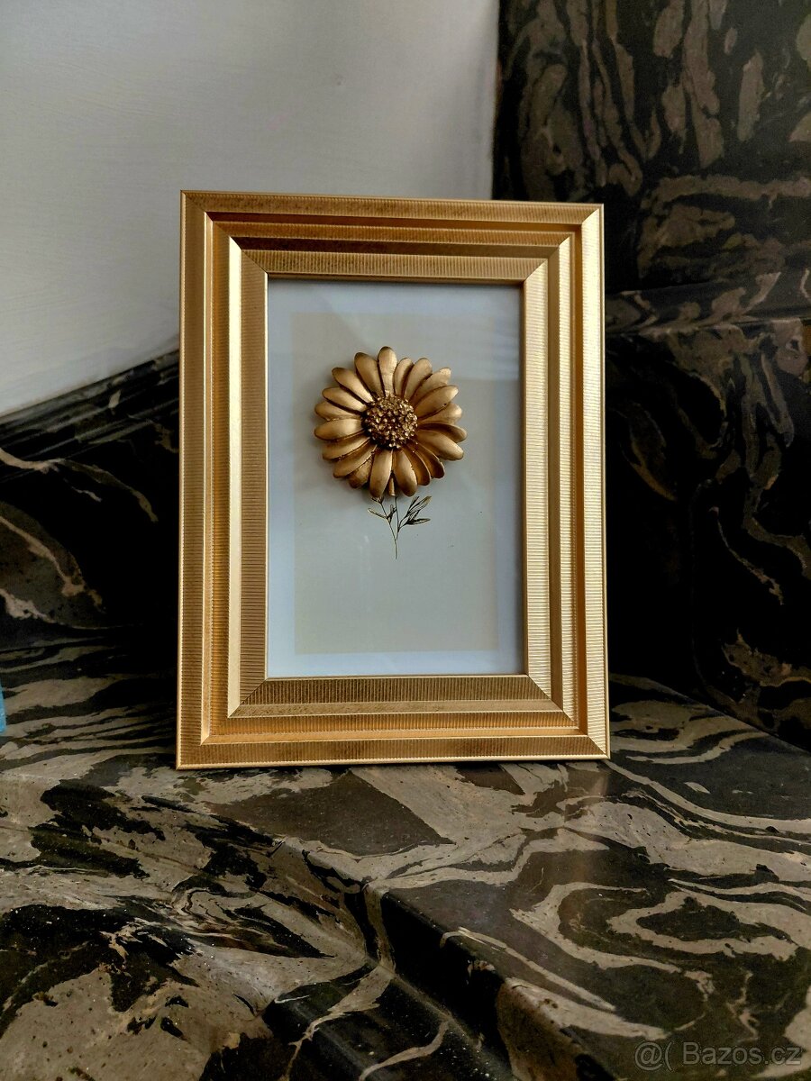 Zlatý rámeček, 3D obraz & GOLD kytka - 3