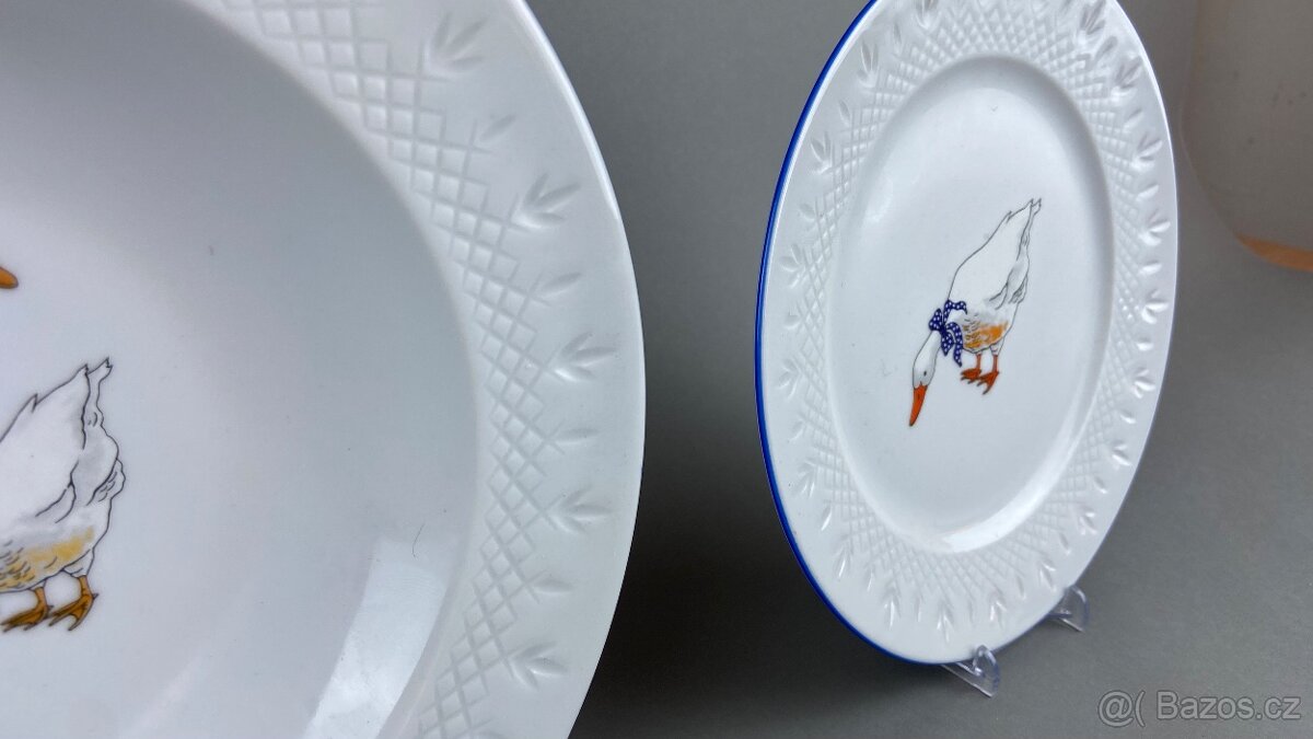 Talířová souprava pro 6 osob husy, modrá linka - 3