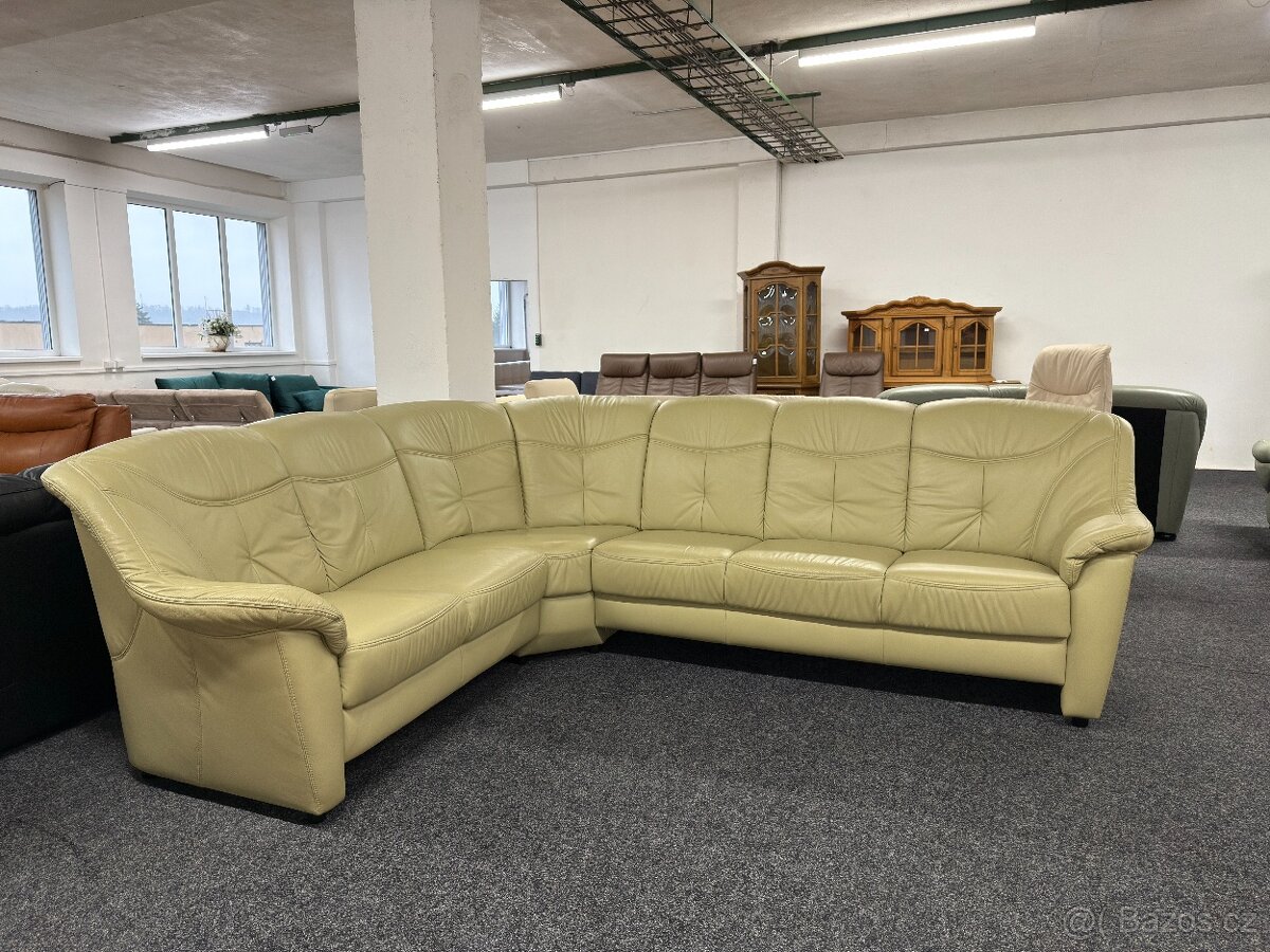 Rohová sedací souprava s taburetem - kožená - 3