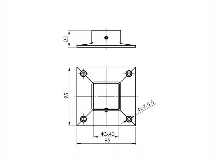 Upínací příruba držák sloupek pro zábradlí 40x40 - 4ks - 3
