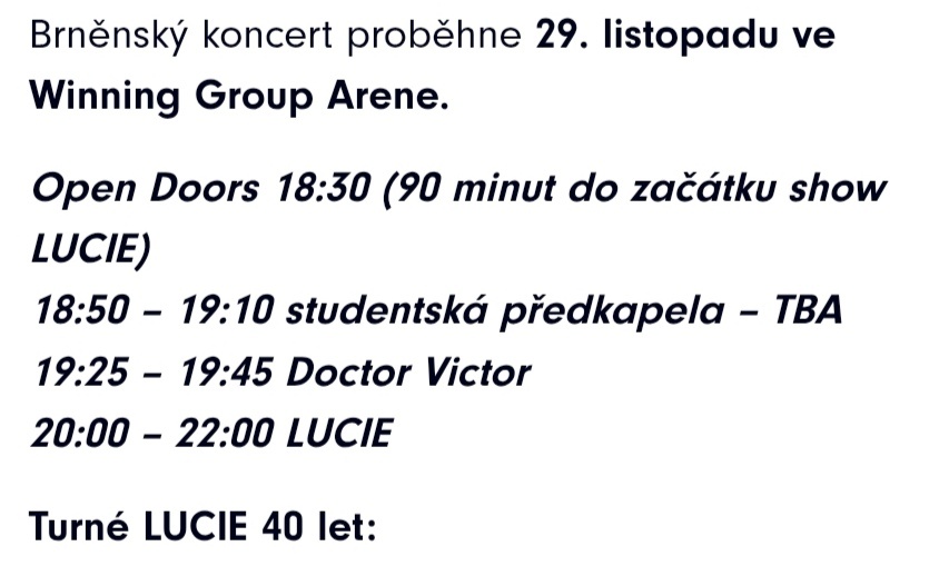 LUCIE Brno (Sobota 29.11.2025) - prodám 4 listky - 3