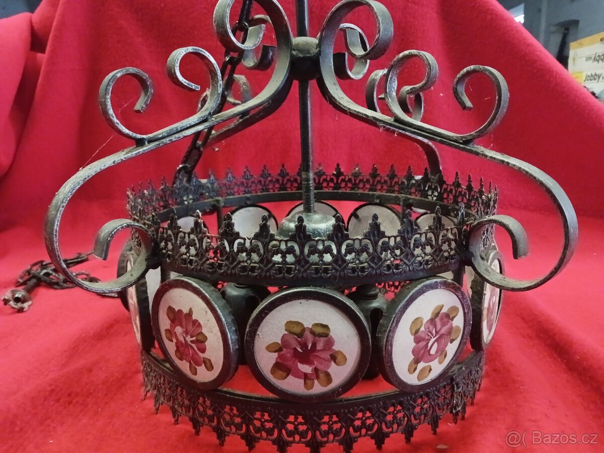 Starý kovaný závěsný lustr - 3