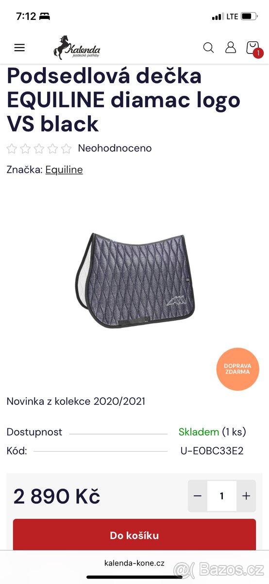 Krásná Podsedlová dečka EQUILINE diamac logo VS black-třpyt. - 3