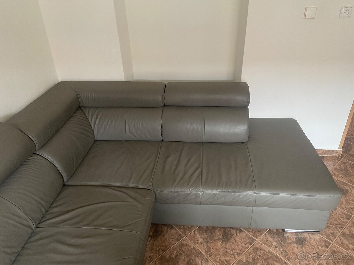 Kožený rohový šedozelený gauč - 3