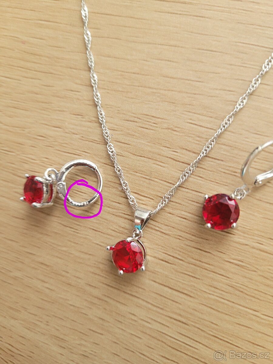 Nová dámská stříbrná červená sada šperků - 3