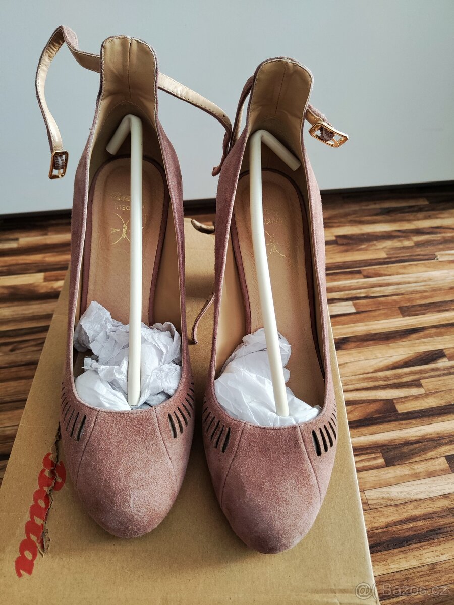 Nádherné starorůžové nové kožené lodičky vel. 38 - 3