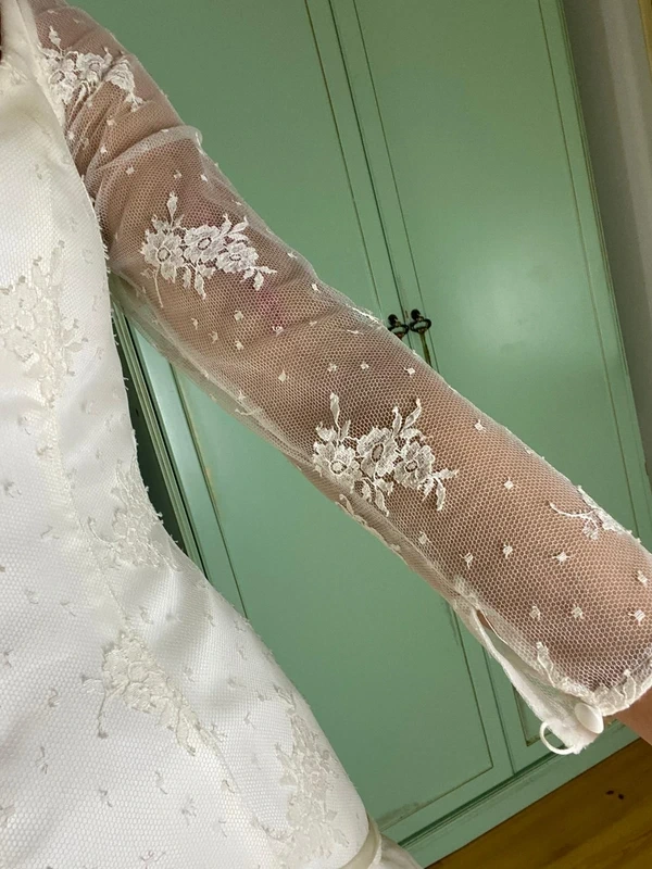 Nové ivory luxusní hedvábné krajkové svatební plesové šaty - 3