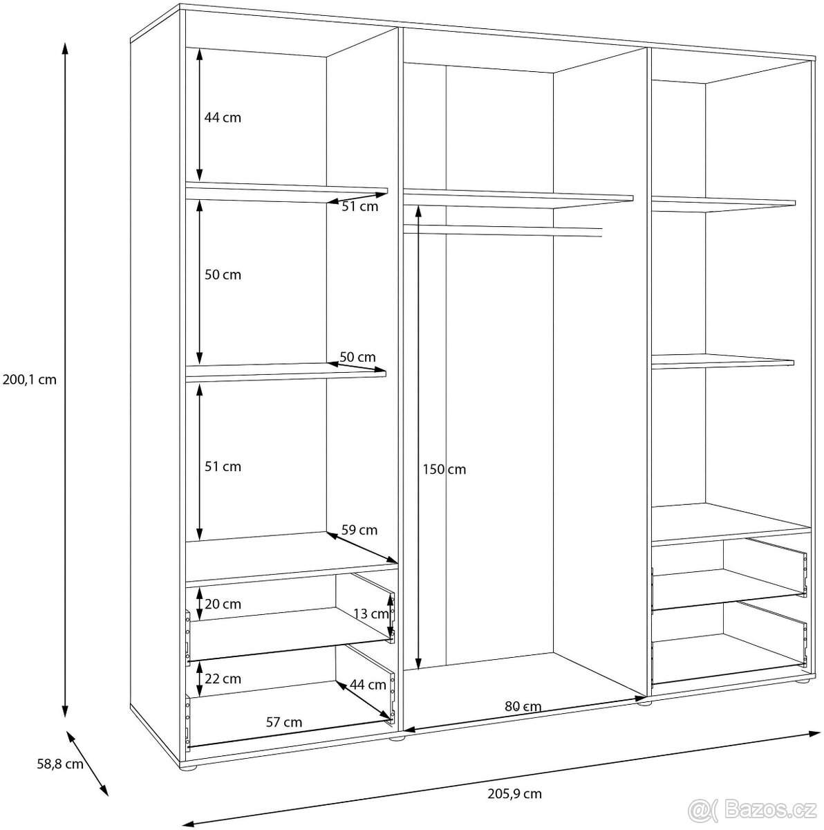 Šatní skřín Mokkaris 200cm Nová - 3