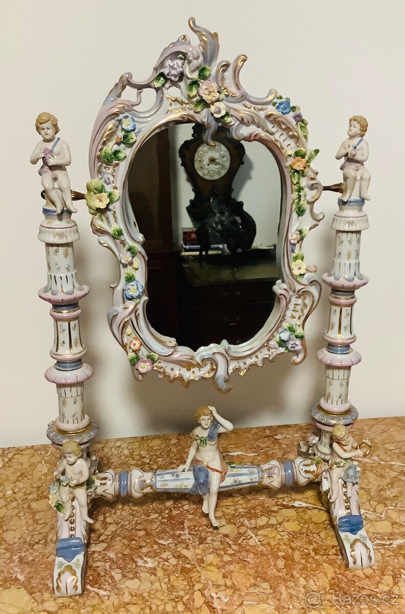 Staré porcelánové stolní zrcadlo Německo - 3