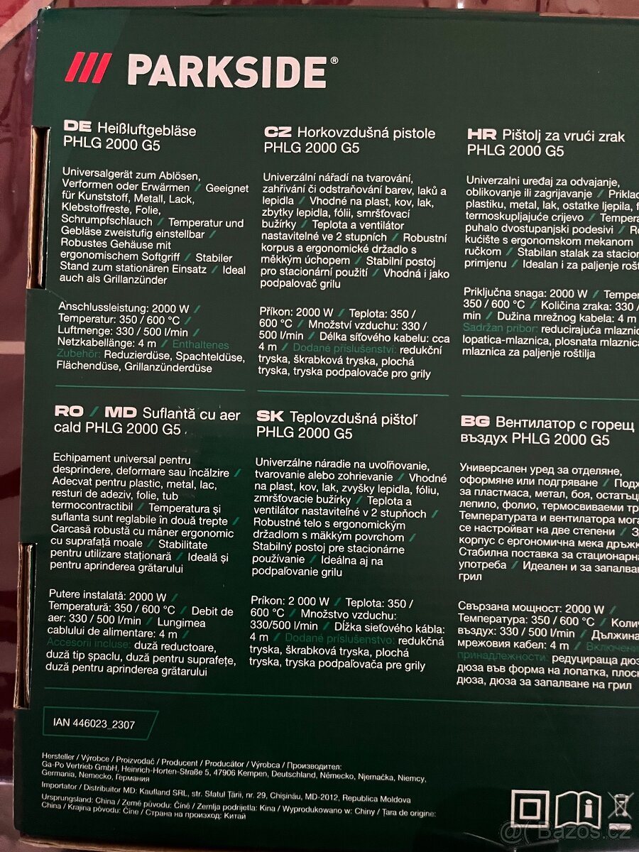 Horkovzdušná elektrická pistole parksaide - 3