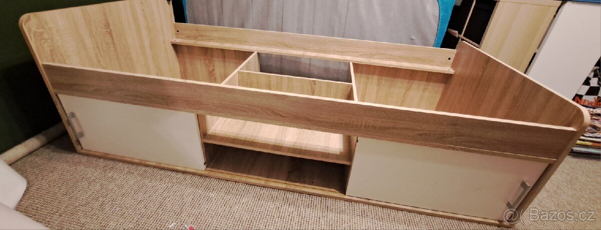 POSTEL, 90/200 cm bílá, Sonoma dub + rošt - 3