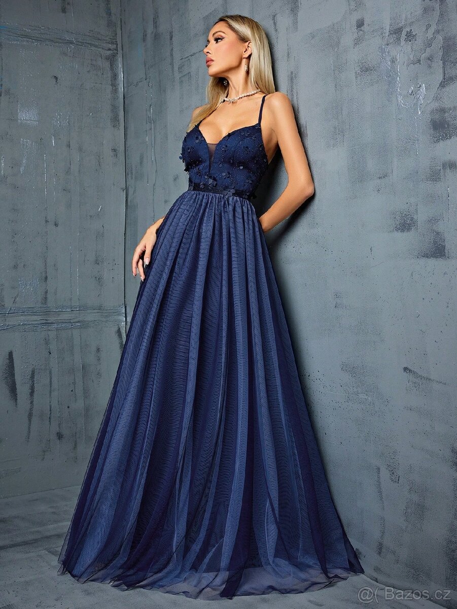 NOVÉ plesové šaty MODRÉ TYLOVÉ - 3