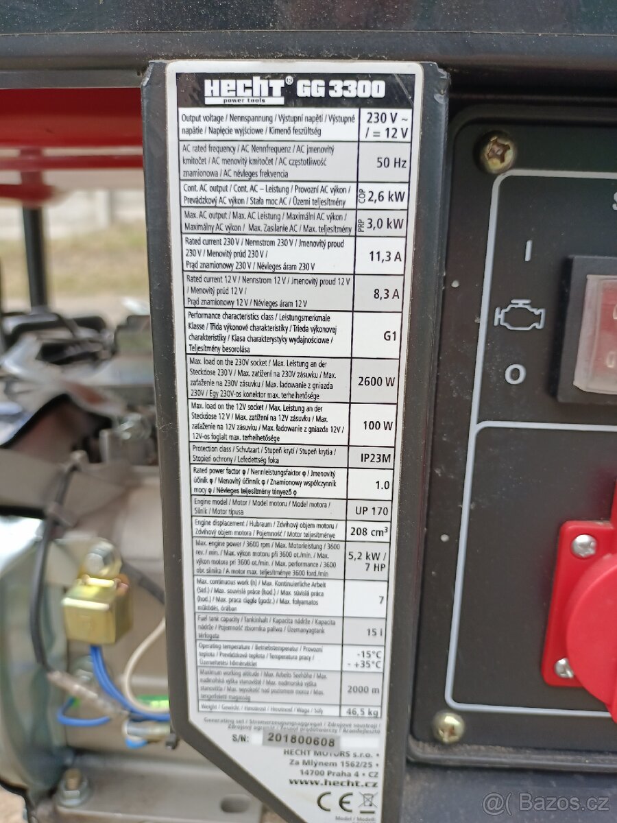 Prodám elektrocentrálu HECHT GG3300 3kW - 3