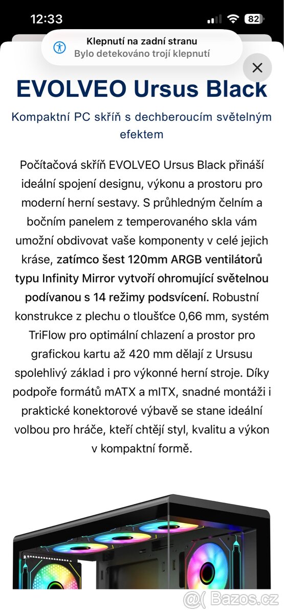 EVOLVEO Ursus Black – PC skříň, jako nová, sklo, RGB - 3