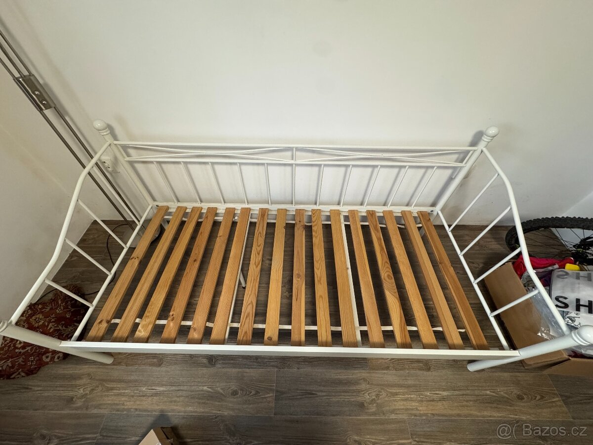 Kovová postel 90x200 bílá - 3