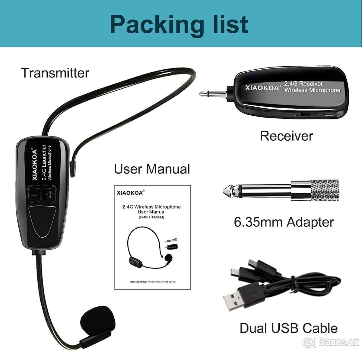 Bezdrátový mikrofon Headset, XIAOKOA 2.4G - 3