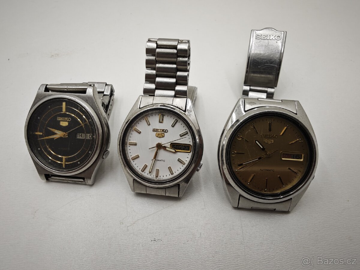 3x staré , automatické hodinky Seiko( bílé prodáno) - 3