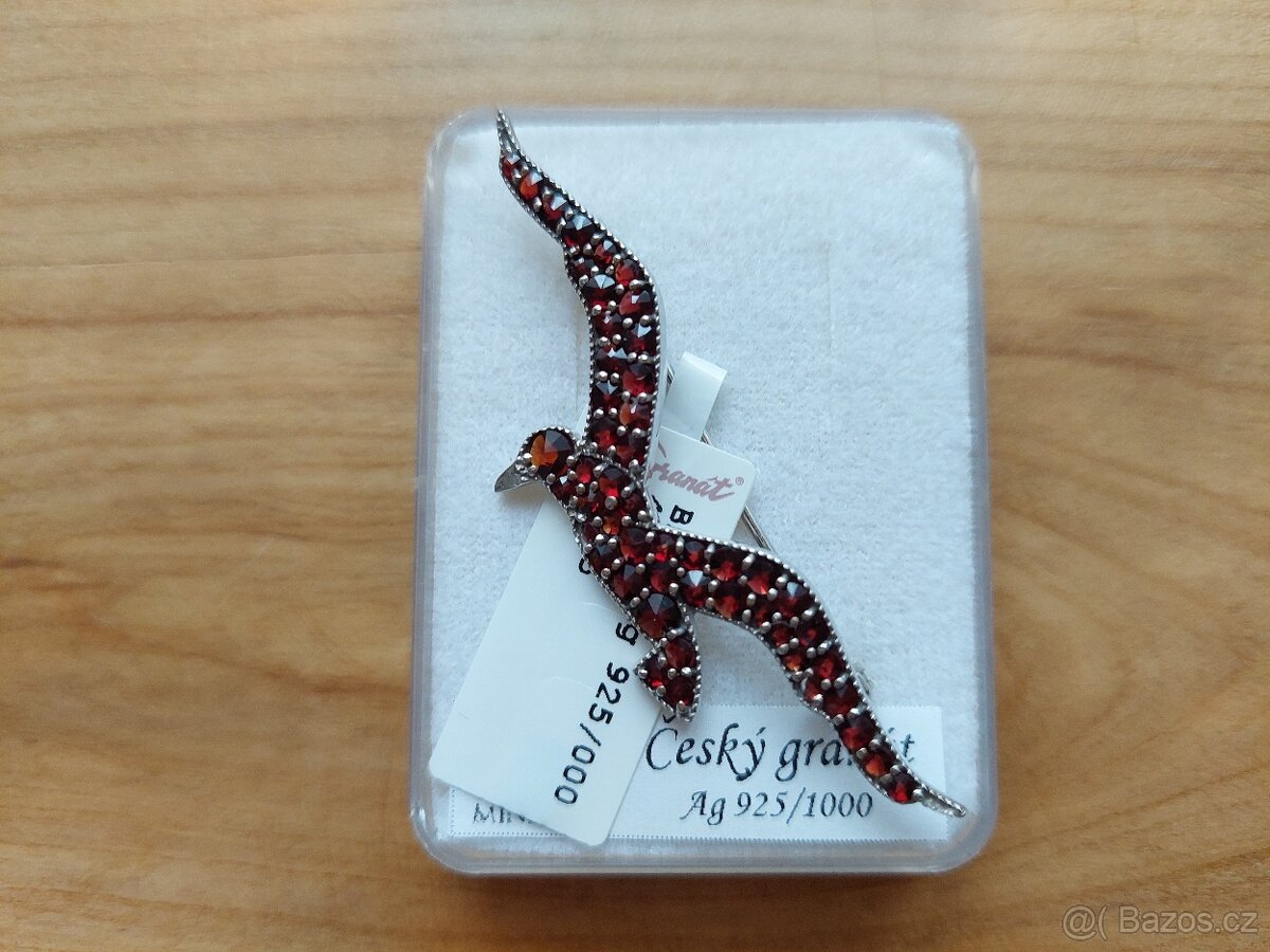 Nový šperk český granát a stříbro, brož unisex pánská dámská - 3