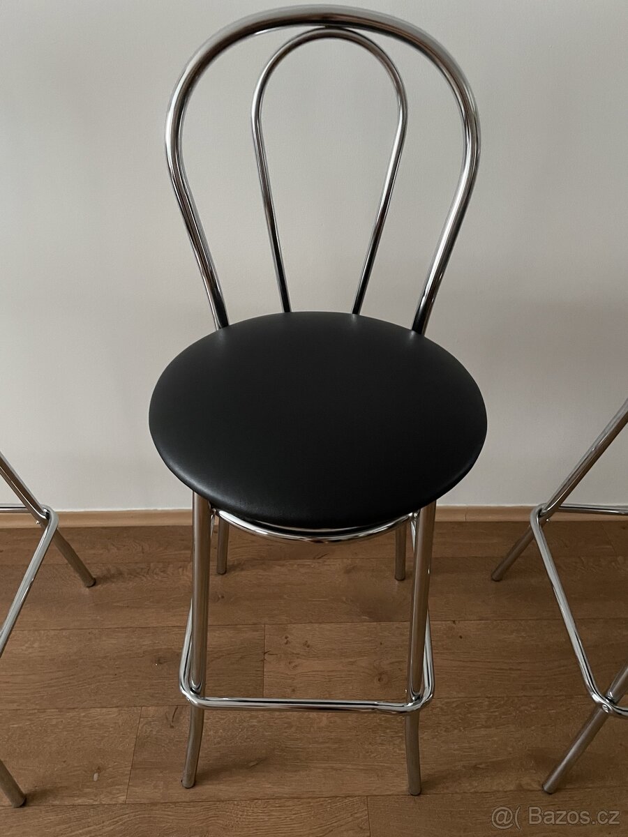 Barové židle chrom, černá kůže 3 kusy - 3