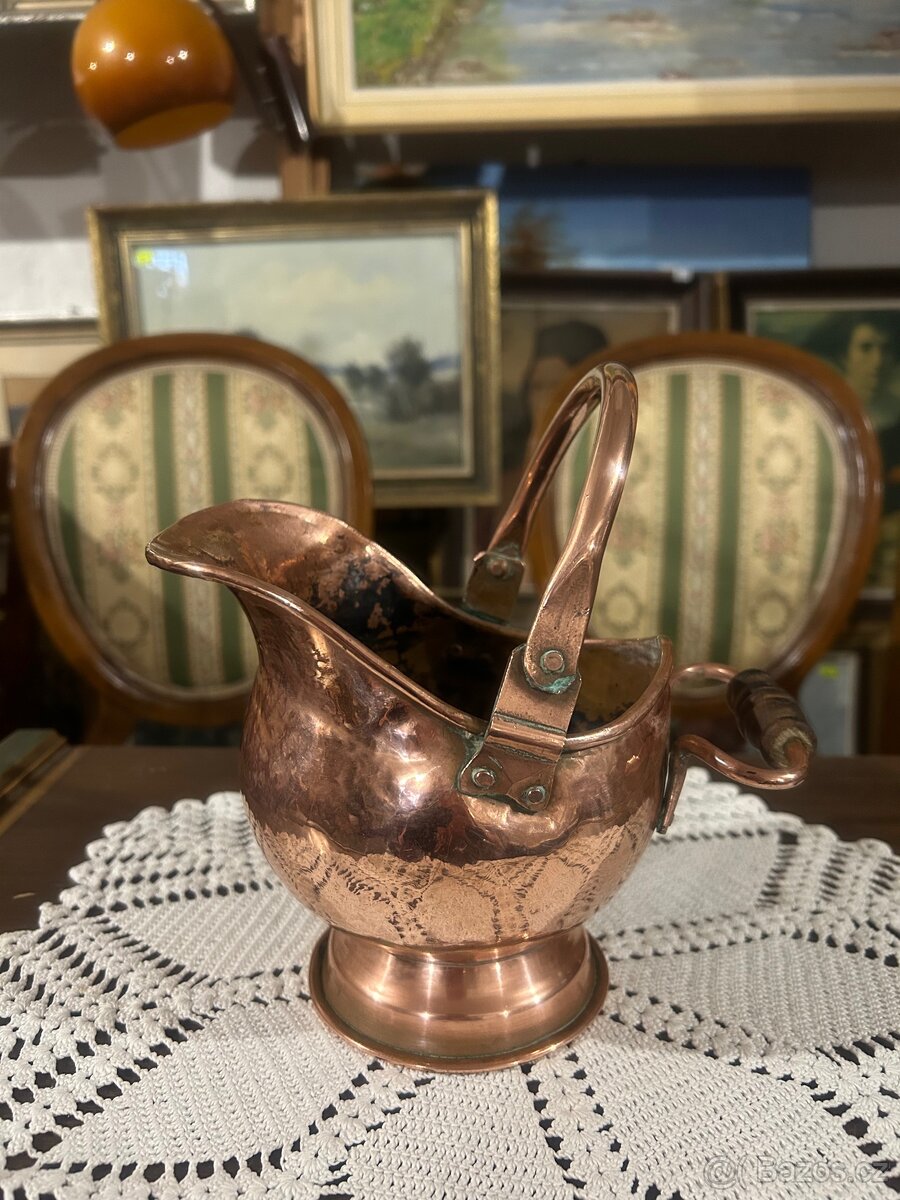 Měděný starožitný malý uhlák - 3