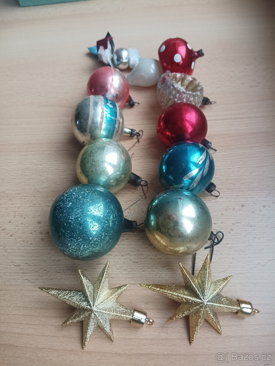 Retro/staré vánoční ozdoby - zlaté hvězdy - 3