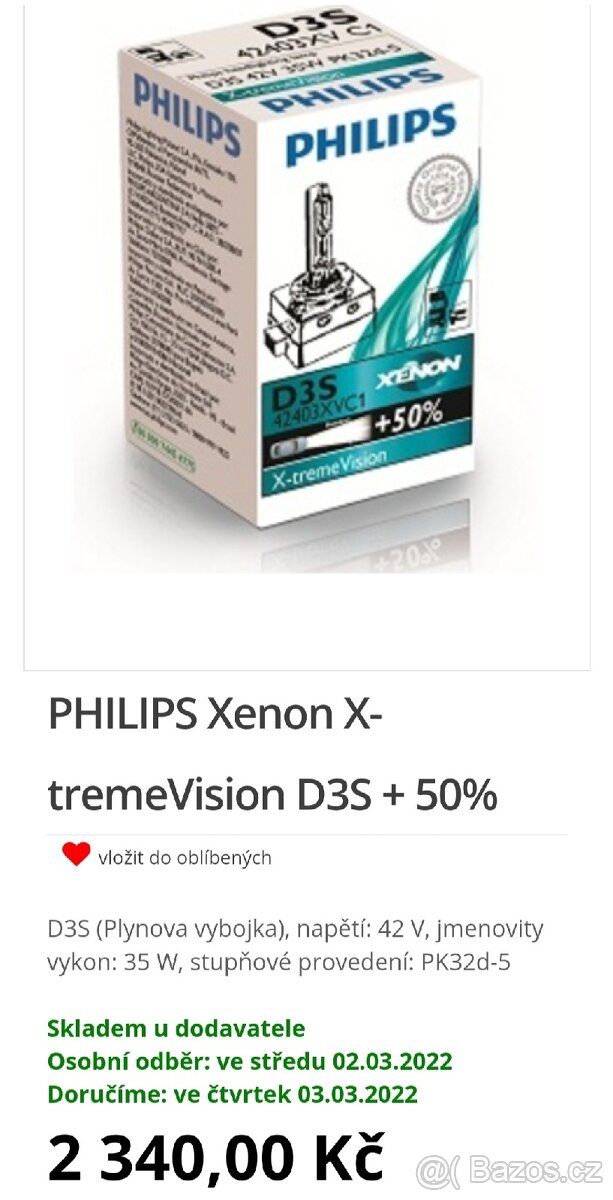 Výbojky PHILIPS D1S/D2S/D3S X-tremeVision +50% + LED T10 - 3