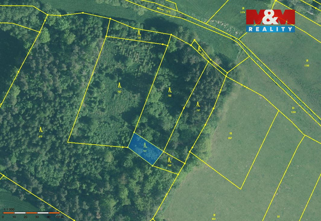 Prodej lesa, 3555 m², Kváskovice - 3