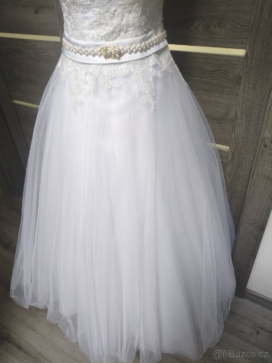 Krajkovo-tylové svatební šaty 36/38/40 - 3