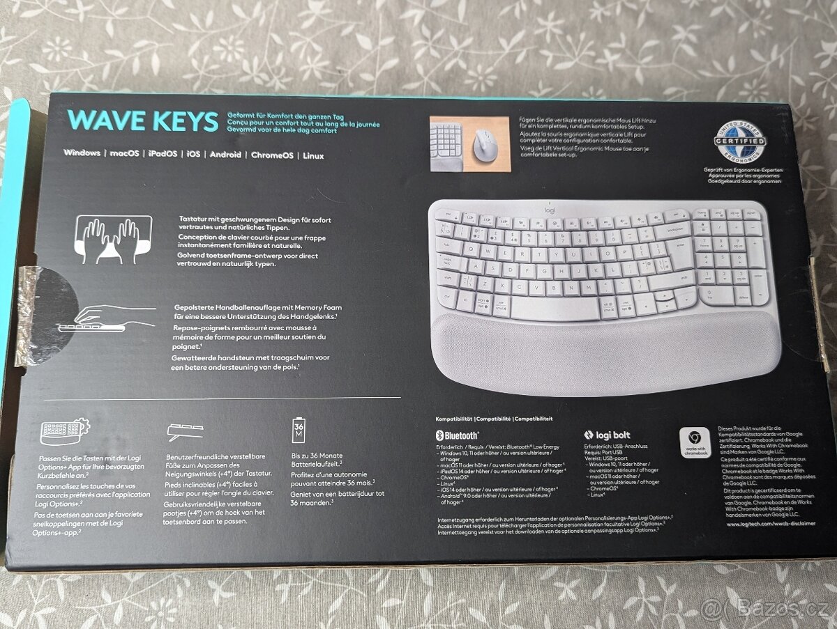 Logitech Wave Keys Wireless Ergonomic, bílá, nová jen rozbal - 3