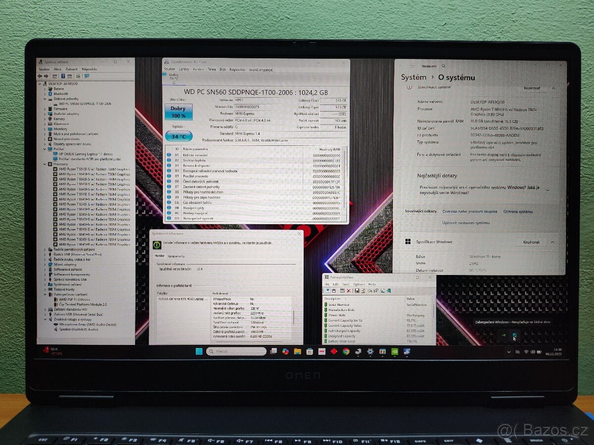 Nepoužitý 17"Omen,R7-8gen,RTX-4060,PCIe 4.0,Záruka. - 3