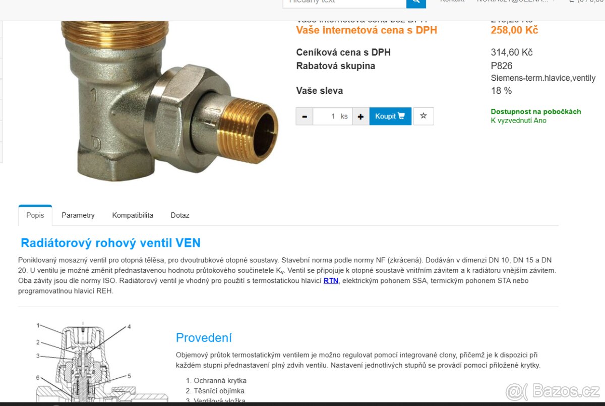 Ventily radiátorů SIEMENS 3ks - 3