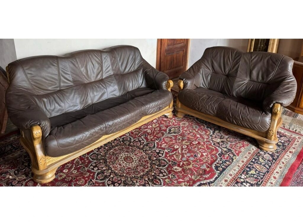 Dubová rustikální kožená sedačka, 3788 - 3