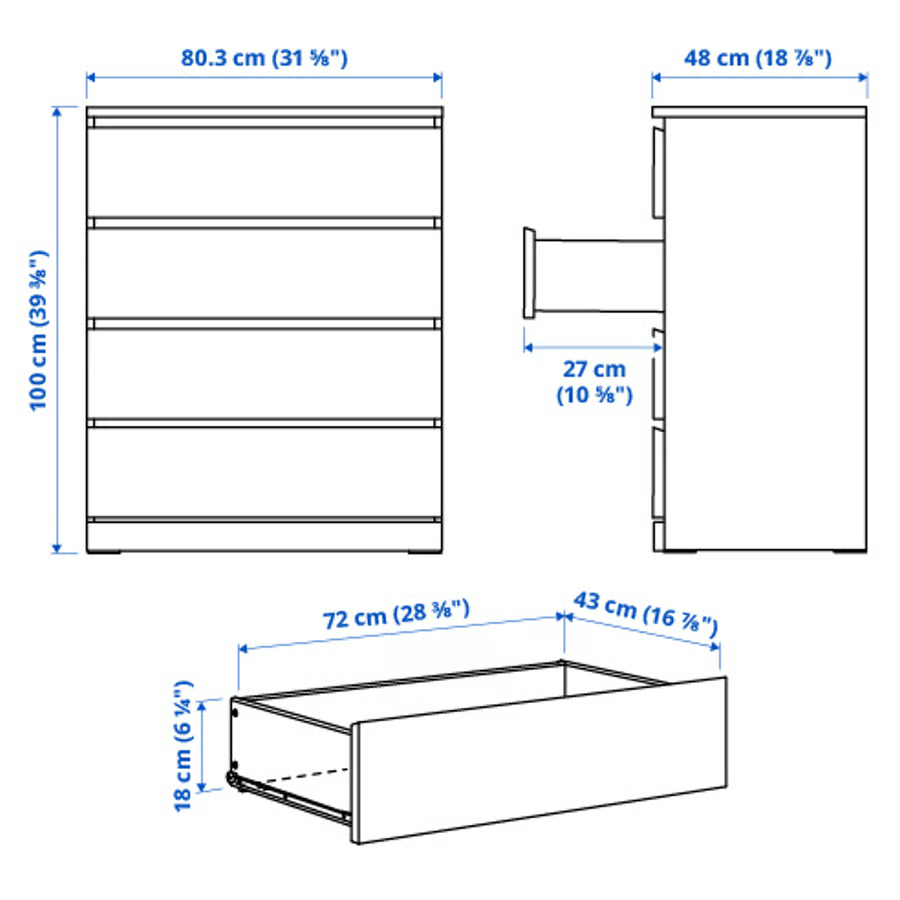 Komoda IKEA MALM 2x, bílá - 3