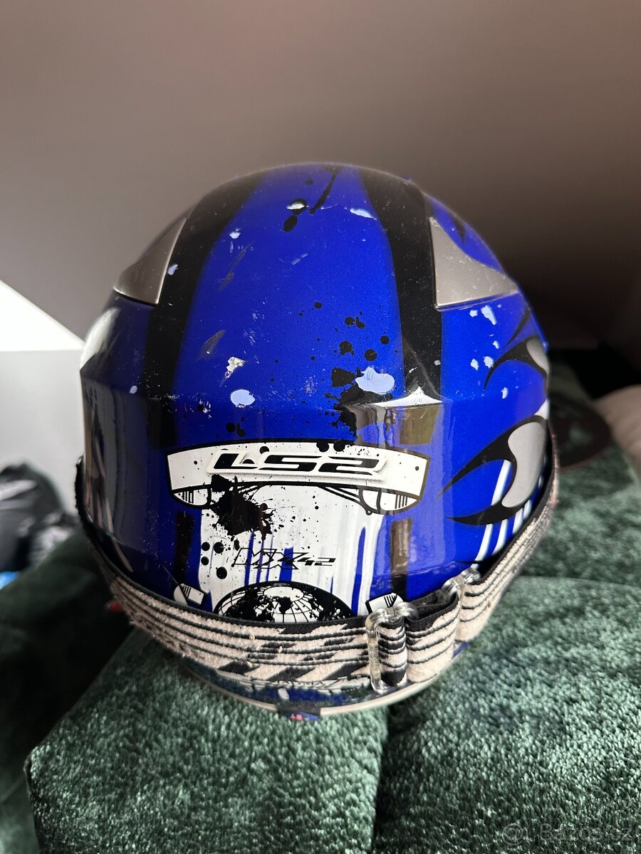 Motorkářská helma Thundra Blue + ventilované MX brýle 🏍️ (E - 3