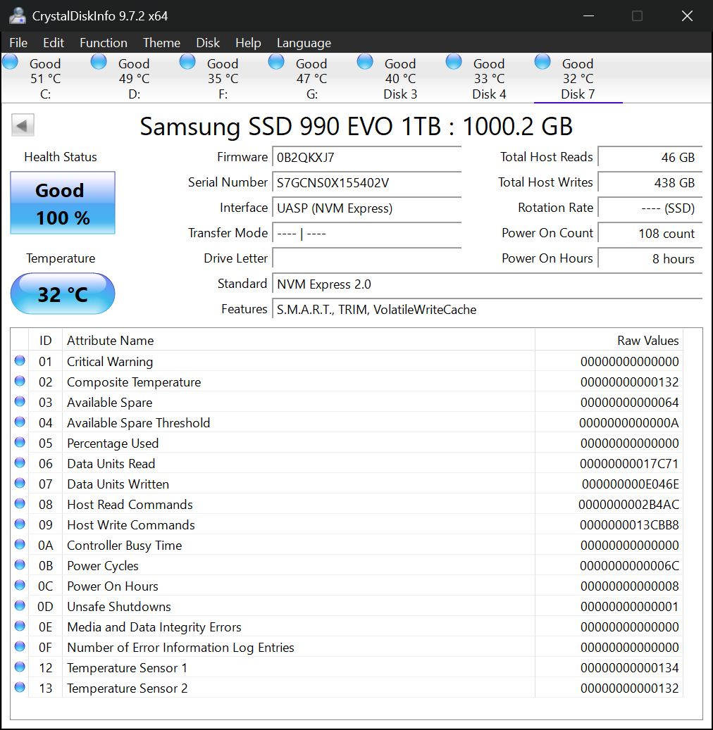 M.2 NVMe SSD Samsung 990 EVO 1TB v 100% stave - 3