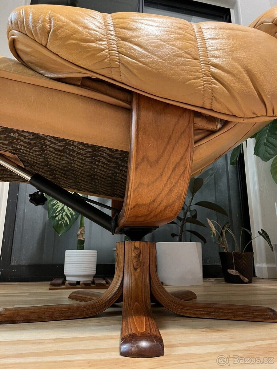 Kožené křeslo inspirované dánským Eamesem s taburetem pro St - 3