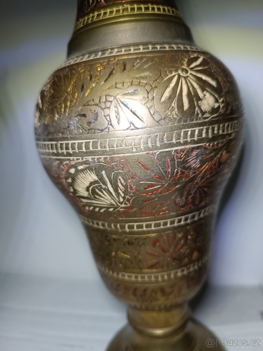 Stará mosazná sada 2x váza + karafa, Orient - 3