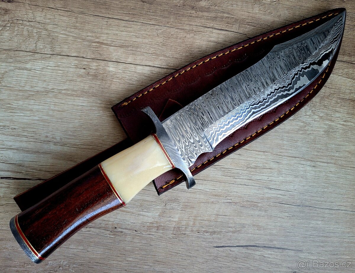 velký lovecký Damaškový nůž BIG BOWIE 33,5 cm, handmade - 3