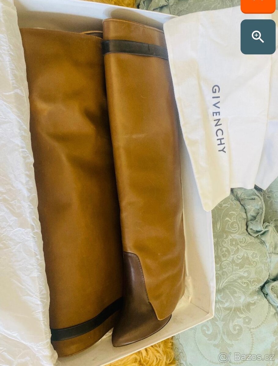 Givenchy Brown Leather Tall Wedge Boots kozačky vel.38,5 - 3
