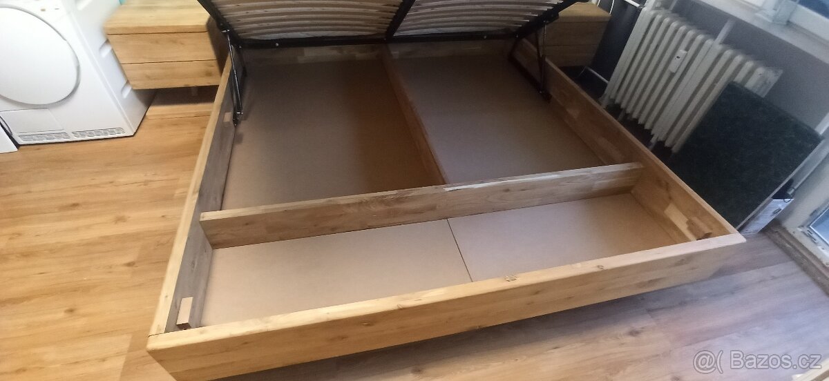 Dubová postel s rošty+noční stolky - 3