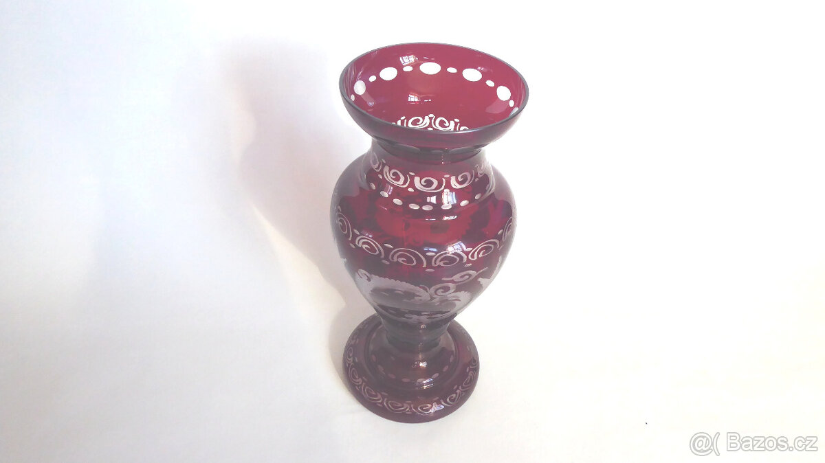 A165_ Váza, sklo, broušená, ruční práce, retro, cca 1960 - 3