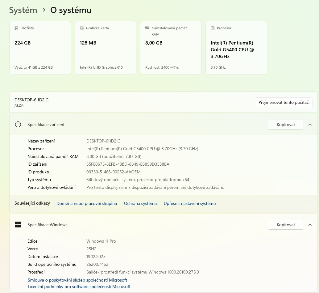 Alza Fractal Gold,CPU Gold G5400,WIN 11,SSD 240GB,RAM 8GB,mo - 3
