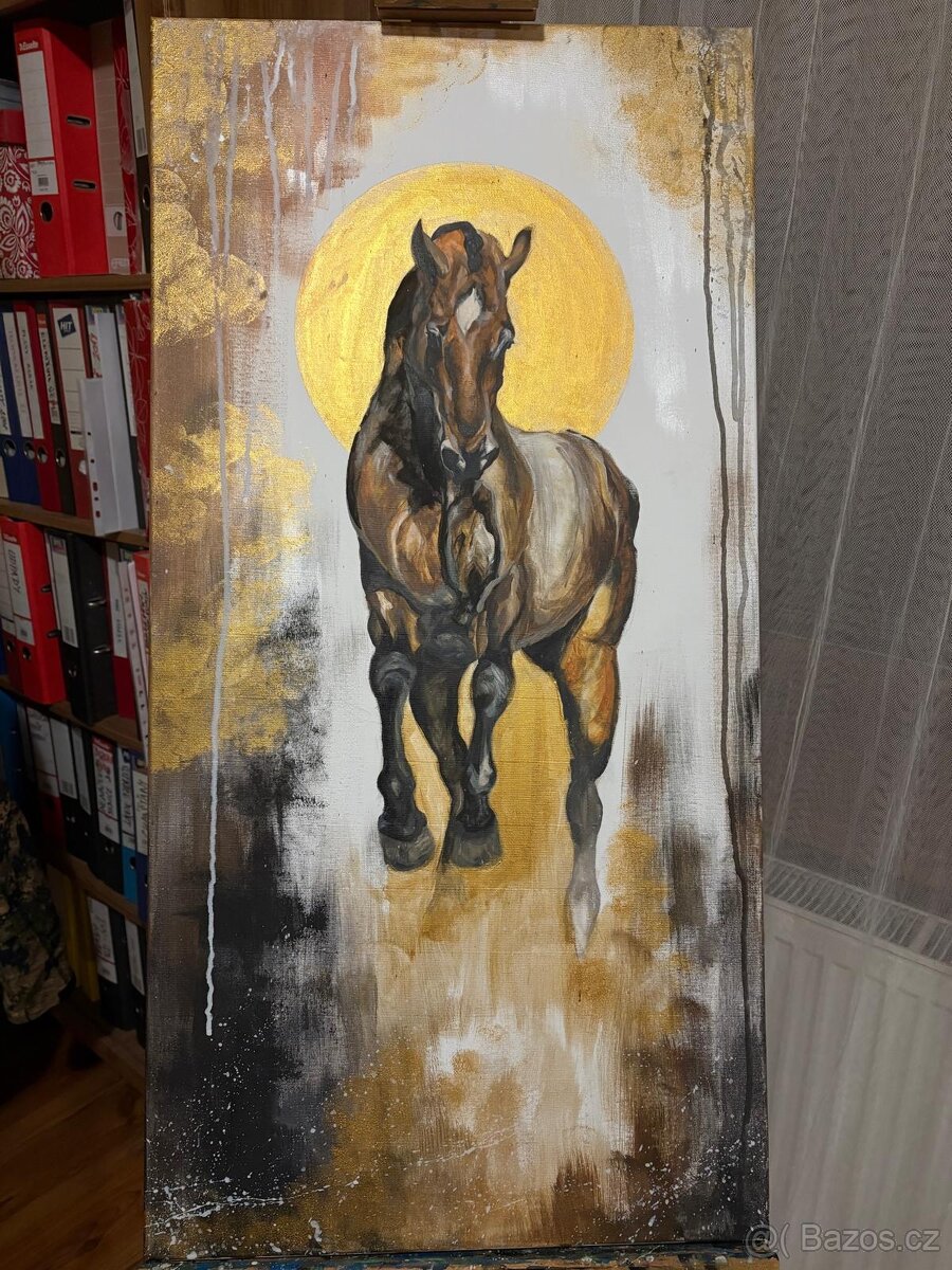 Ručně malovaný obraz hřebce – 50 × 100 cm - 3