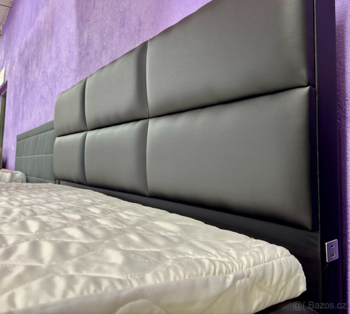 Manželská postel s matrací - eko kůže - NEPOUŽITÁ - 3