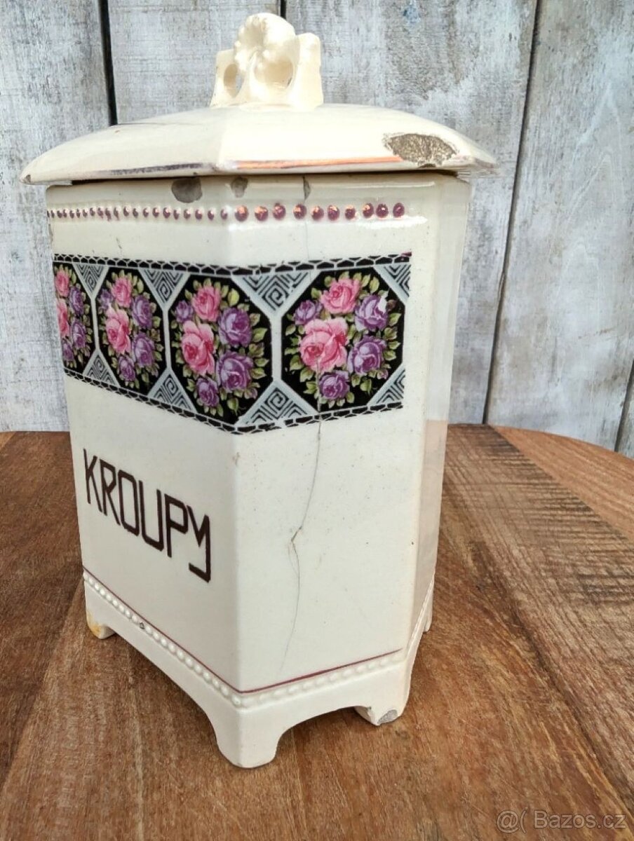 Starožitná keramická dóza na kroupy. Poškozená. - 3