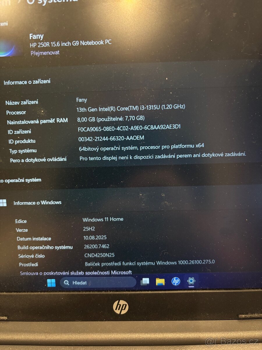 Prodám HP 250R G9 15,6– i3 13. gen 8 GB 256 GB NVMe / W11 - 3