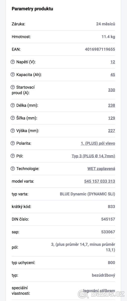 autobaterie VARTA BLUE Dynamic 45Ah, 12V, B33 - 3