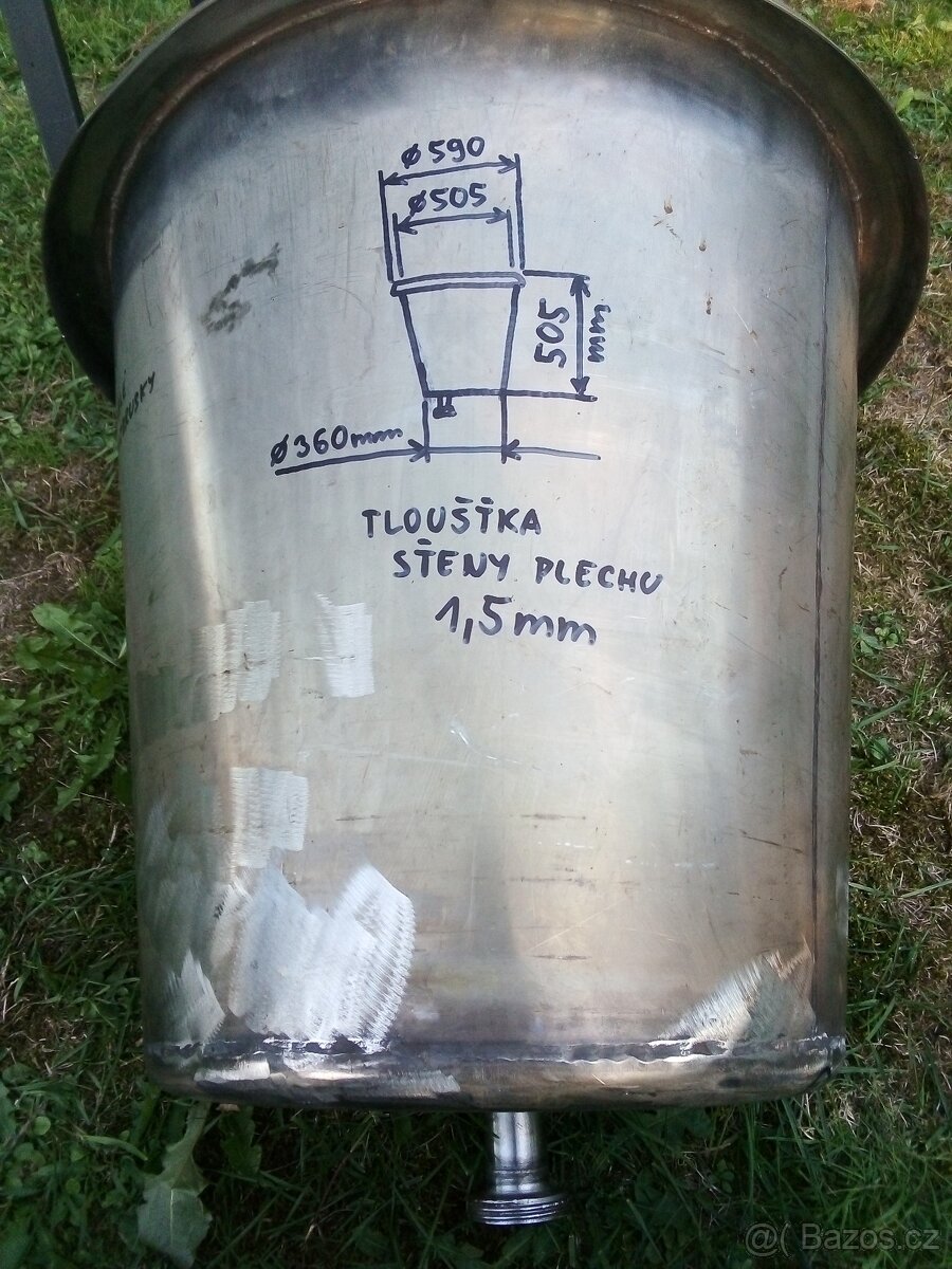 Nerezová INOX nádoba s lemem, výpustní dírou a přírubou. - 3