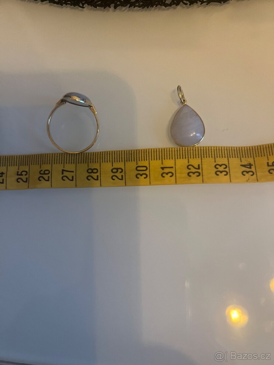 Zlatá sada prsten a přívěsek s chalcedonem - 3